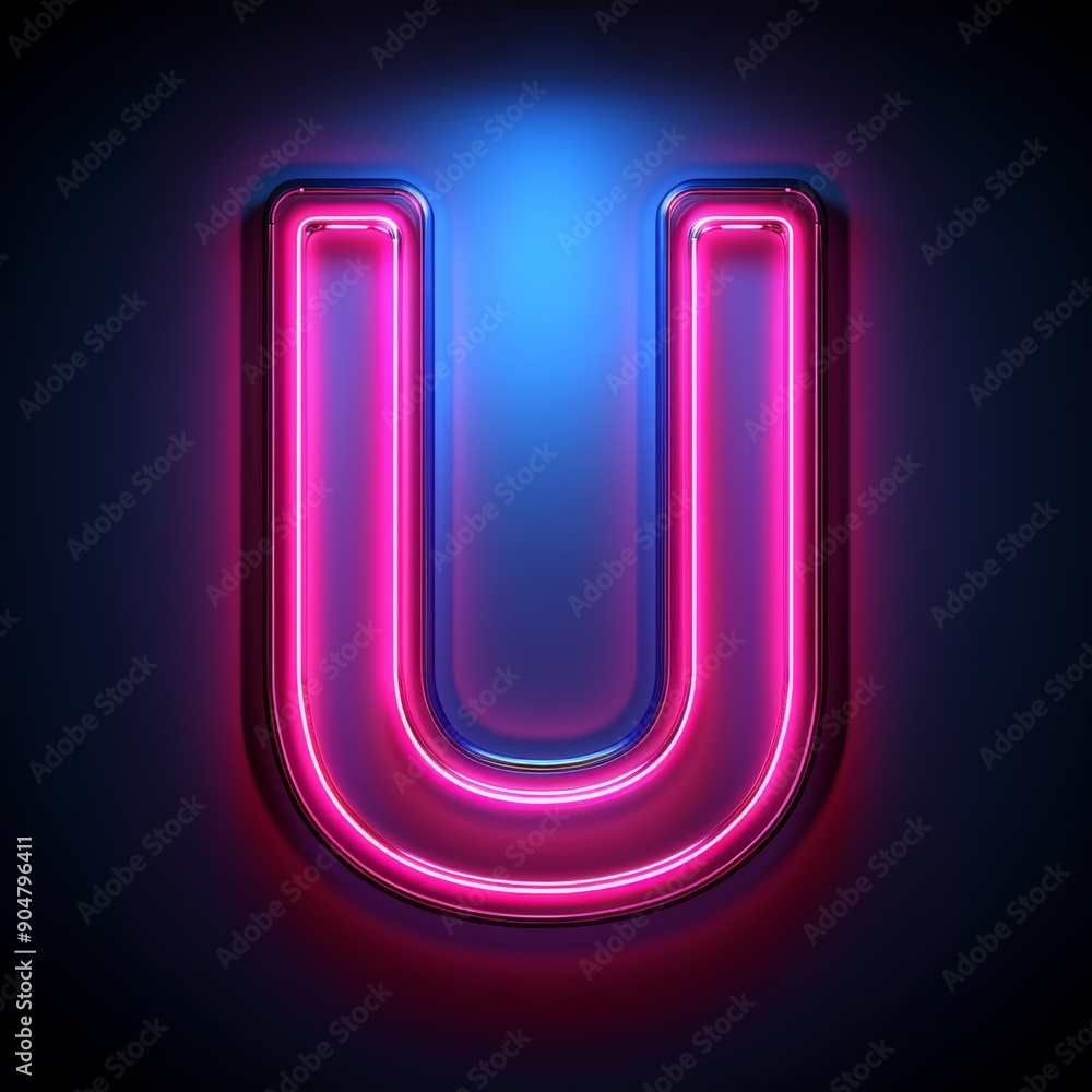 Letter U neon sign on dark background Letter U neon sign on dark background