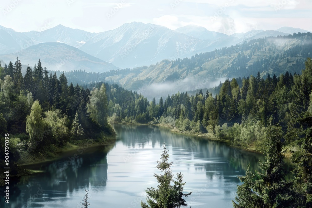 Fototapeta premium River flowing through dense forest