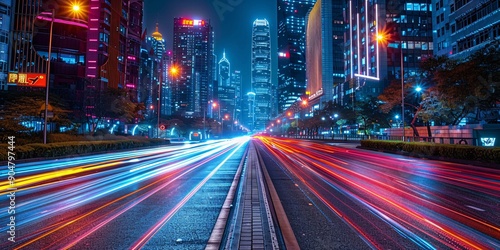 Fototapeta Naklejka Na Ścianę i Meble -  Mesmerizing Night Cityscape with Light Trails