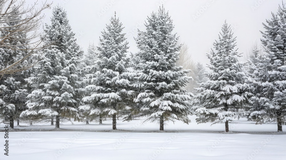 Snow Covered Pine Trees in a Snowy Landscape
