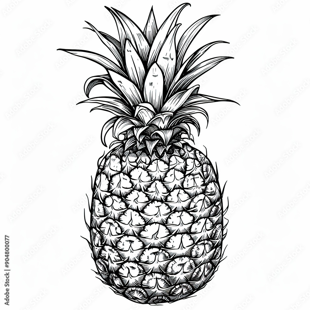 Hand-drawn Pineapple Illustration in Black and White. Hand-drawn Pineapple Illustration in Black and White.