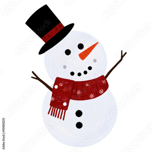 Cheerful cartoon snowman with hat, carrot nose, and broom, ready for winter fun and holiday celebration