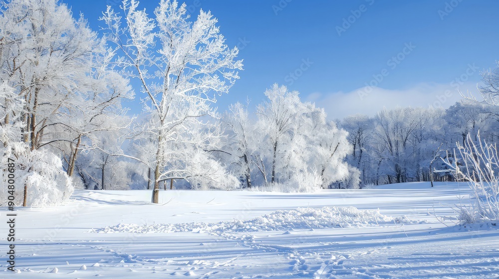 Obraz premium Snowy Landscape with Frosty Trees