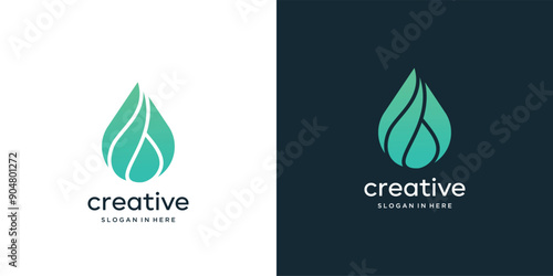 Best Plants and flower Water Drop Vector Logo Design. Eco Bright Natural Energy Minimalist Water Drop with line template