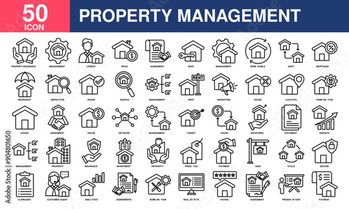 Property Management icon collection set. Simple line vector.