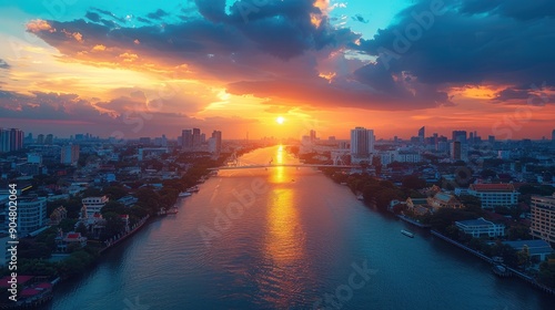 Sunset over Bangkok Cityscape