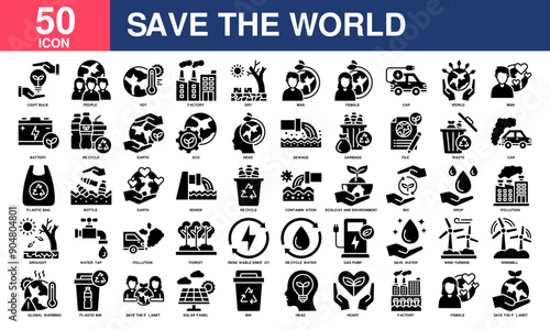 Save the World icon collection set. Simple glyph vector.