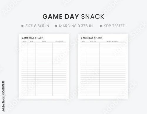 Game Day Snack Volunteer Sign-Up Sheet | Printable Soccer Tournament Snack Schedule | Sports Team Celebration Snack Organizer Template