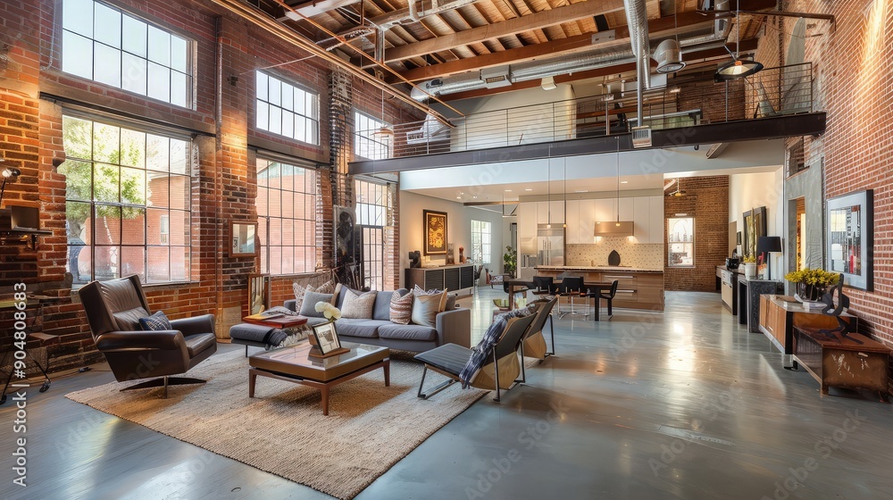 Fototapeta premium Modern Loft Interior with Exposed Brick Walls