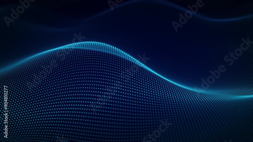 Beautiful Blue Wave Technology Background with Dotted Grid Looping Motion for Business Digital Displays