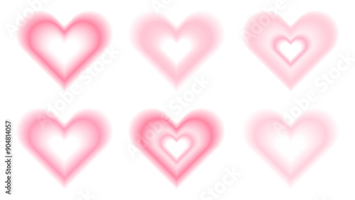 Y2k pink heart aura element. Aesthetic blurry shape with gradient. Minimal trendy Valentine day graphic set. Gradation effect for romantic love event. 14 february halo figure with ombre transition