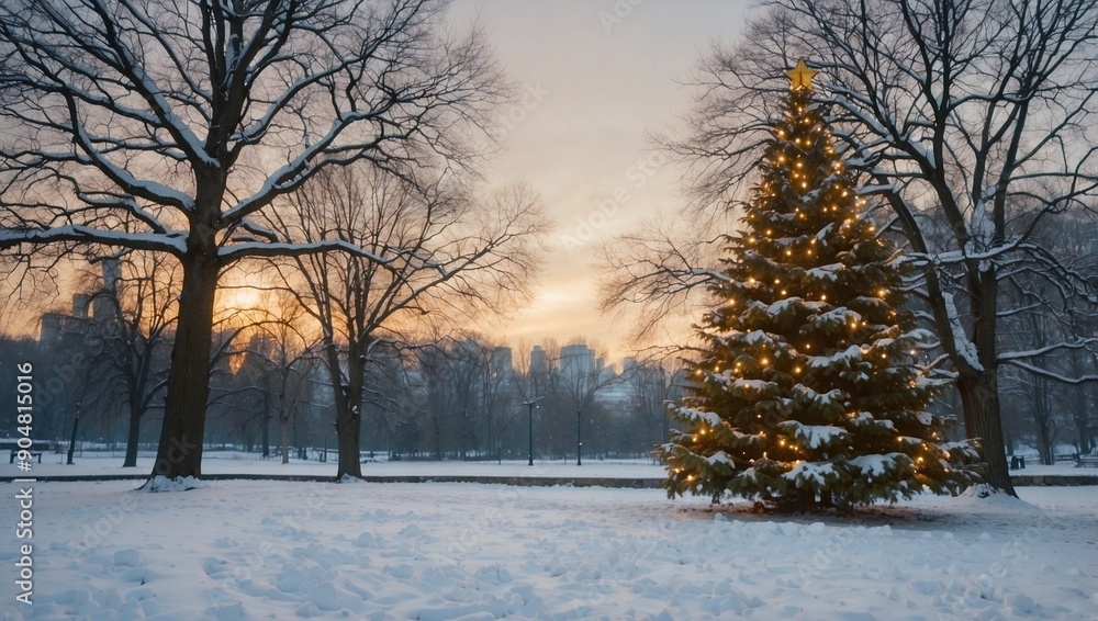 Christmas tree in snowy park Christmas tree in snowy park