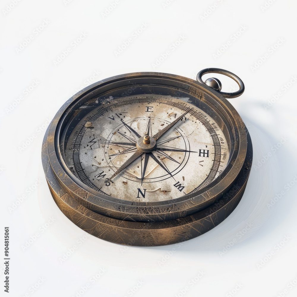 3D Render, Low Poly style of a time-worn compass, on isolated white background, Generative AI 3D Render, Low Poly style of a time-worn compass, on isolated white background, Generative AI