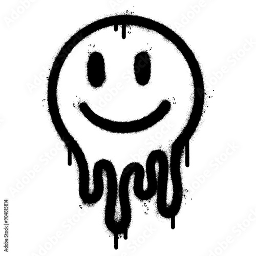 Spray Painted Graffiti Melting emoji Icon isolated on white background.