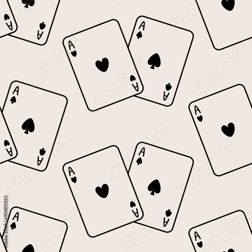Seamless pattern with aces playing cards. Hand drawn illustration.