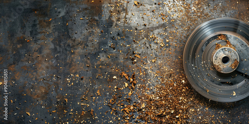 Industrial Grinding Wheels Dropping on a Textured Steel Background in a Creative Industry Concept photo