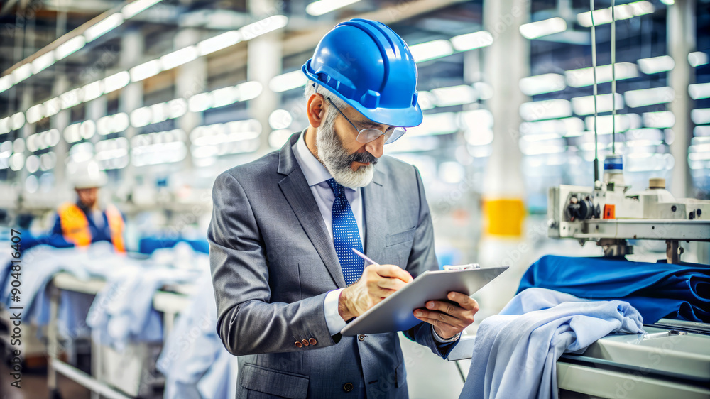 Factory Supervisor Inspecting Textile Production. Factory Supervisor Inspecting Textile Production.