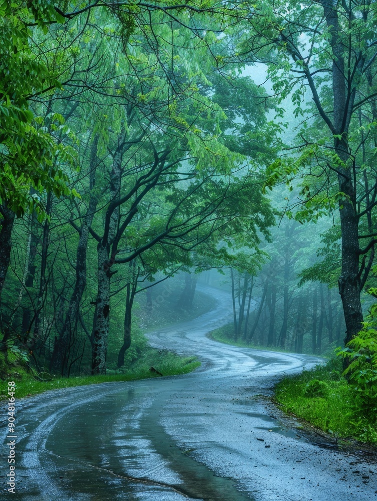 Obraz premium Wet Road in Forest