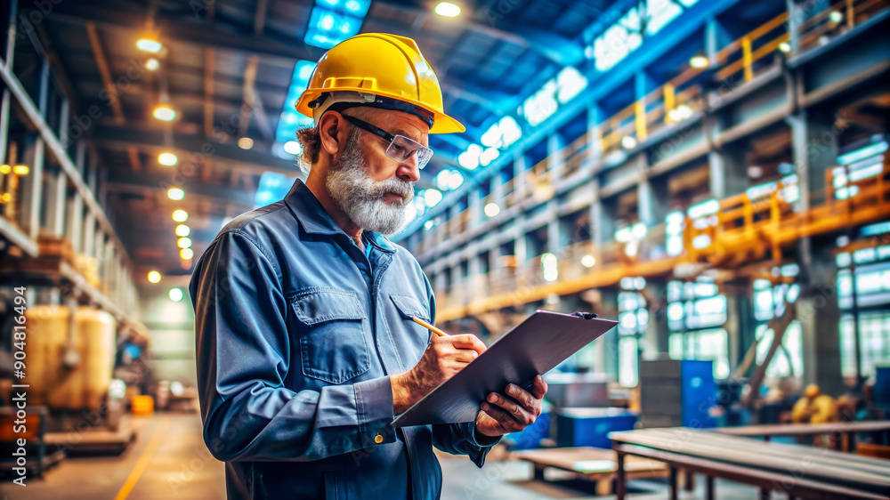 Senior engineer inspecting factory production line. Senior engineer inspecting factory production line.
