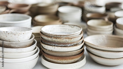 a collection of colorful teacups and saucers.