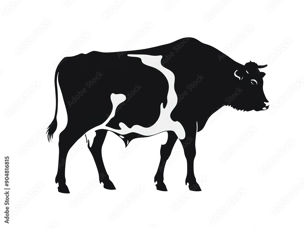 Obraz premium Full body black and white dairy cow silhouette, isolated on transparent background.