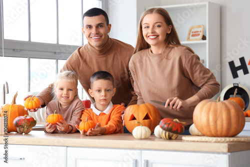 Happy family with two young...