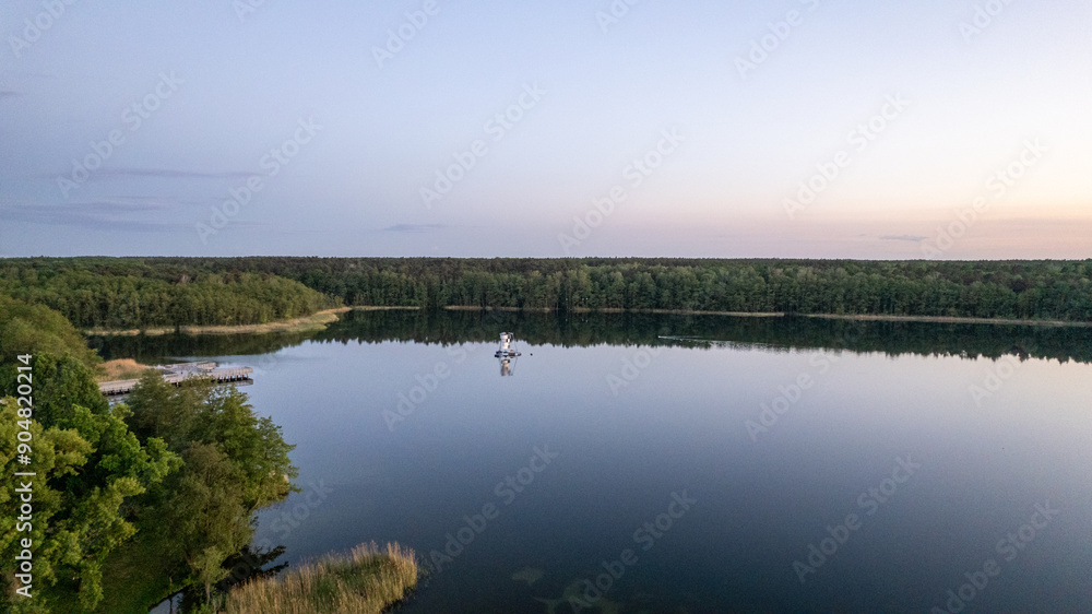 drone aerial view over Strzeszynek lake in summer drone aerial view over Strzeszynek lake in summer