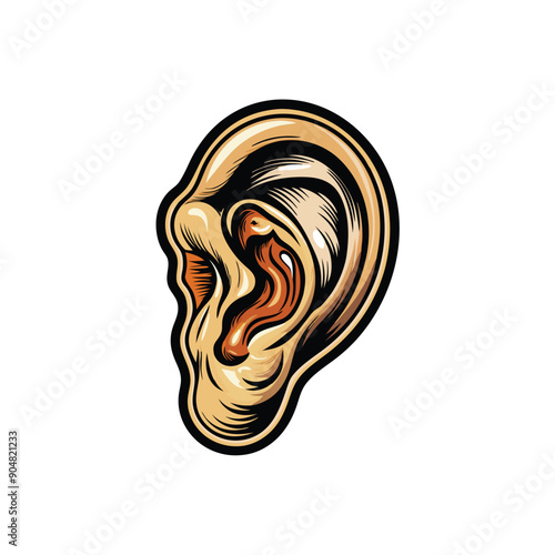 Illustrate a vector representation of the human ear, showcasing its intricate anatomical details, using bold lines and vibrant colors for a stylized and modern aesthetic.