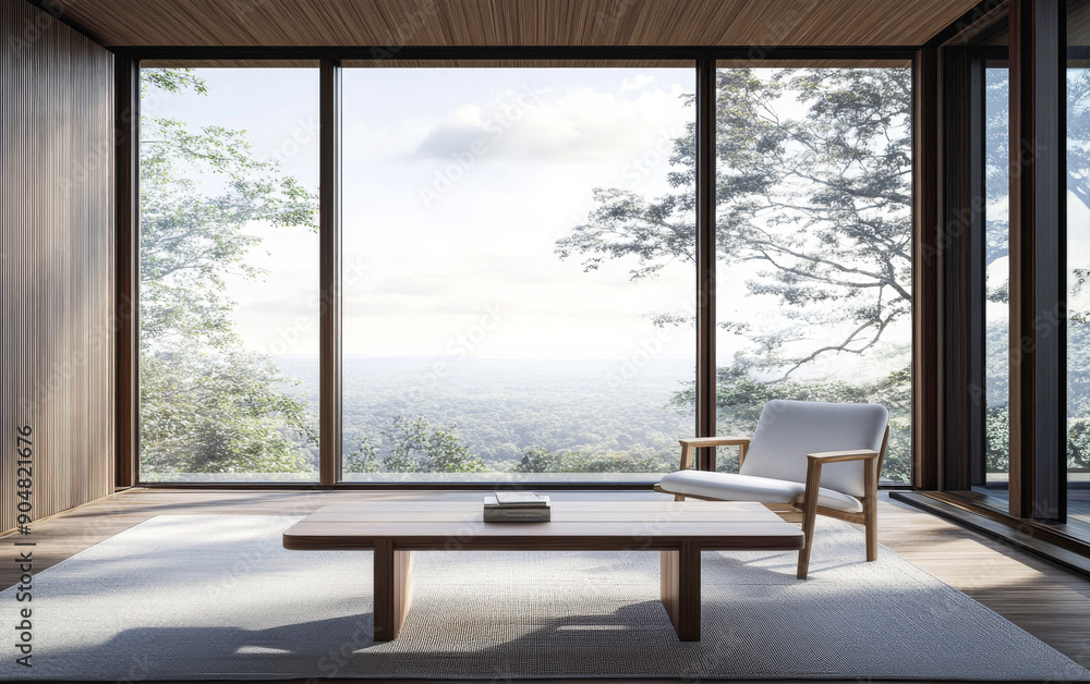 Fototapeta premium Luxury property interiors with wall panels and minimal furniture. Residential Real Estate minimalist composition.