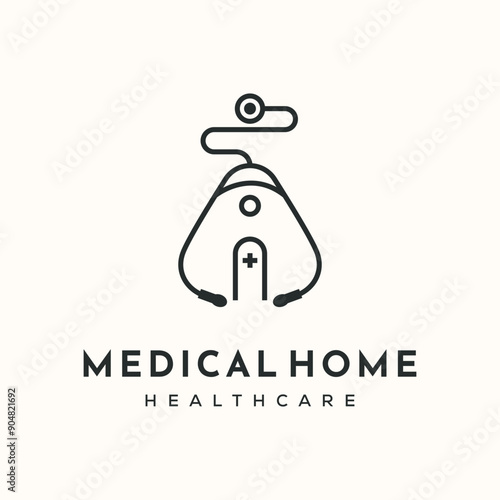 stethoscope clinic  line logo vector minimalist illustration design, medical stethoscope symbol design