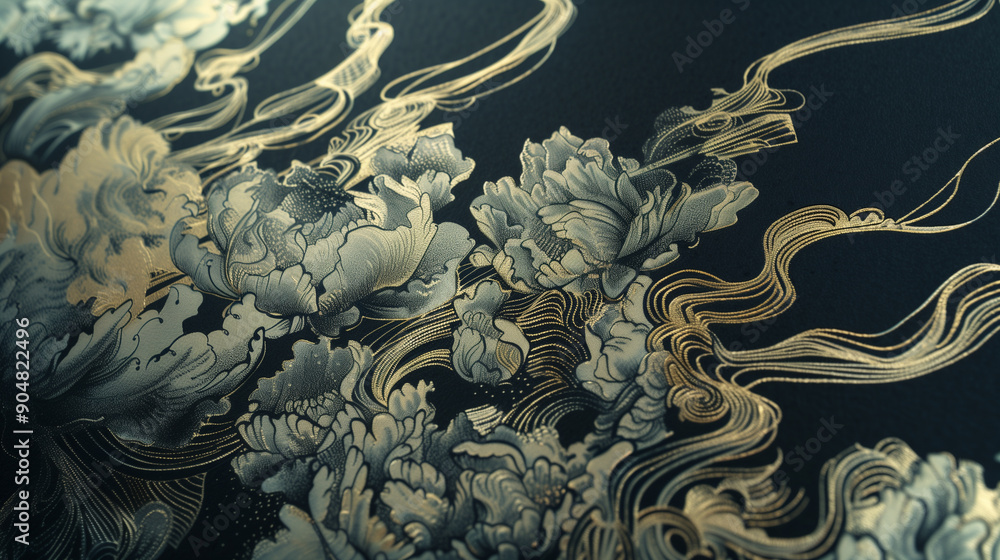 elegant floral patterns with gold and silver accents on a dark background creating a luxurious and intricate design elegant floral patterns with gold and silver accents on a dark background creating a luxurious and intricate design