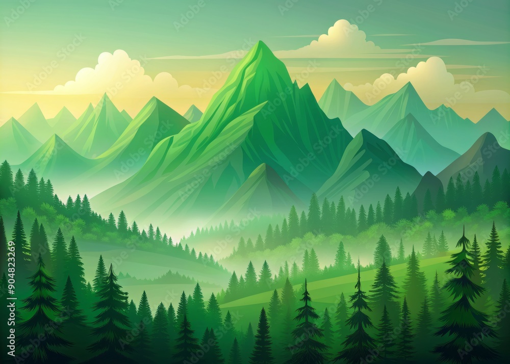 Fototapeta premium Serene green mountain landscape: majestic mountainous terrain - abstract nature vector illustration