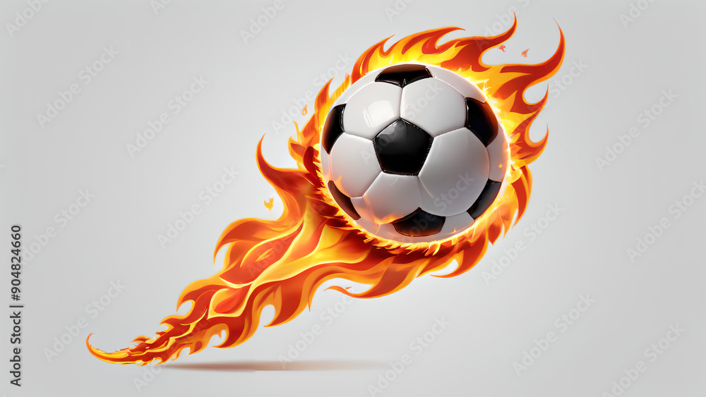 Fototapeta premium Soccer ball on fire burning flame tail isolated on white background