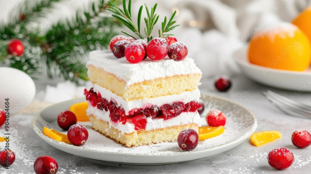 A moist orange cranberry cake, bursting with fruity flavors, displayed on a clean, minimalist background for a vibrant look. A moist orange cranberry cake, bursting with fruity flavors, displayed on a clean, minimalist background for a vibrant look.