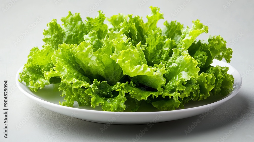 Fresh green lettuce leaves on a white plate, ready to be used in a salad. Fresh green lettuce leaves on a white plate, ready to be used in a salad.
