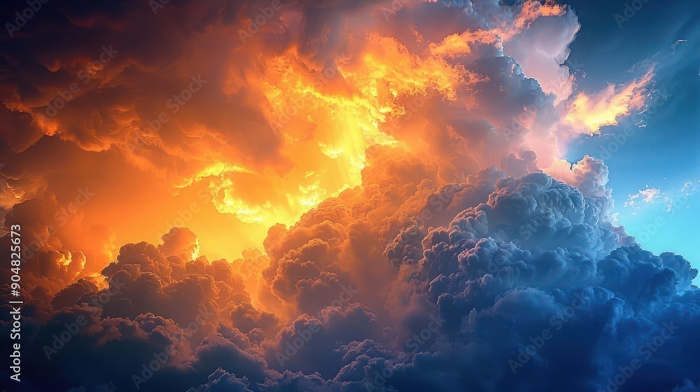 Naklejka premium The sky is filled with clouds that are orange and blue