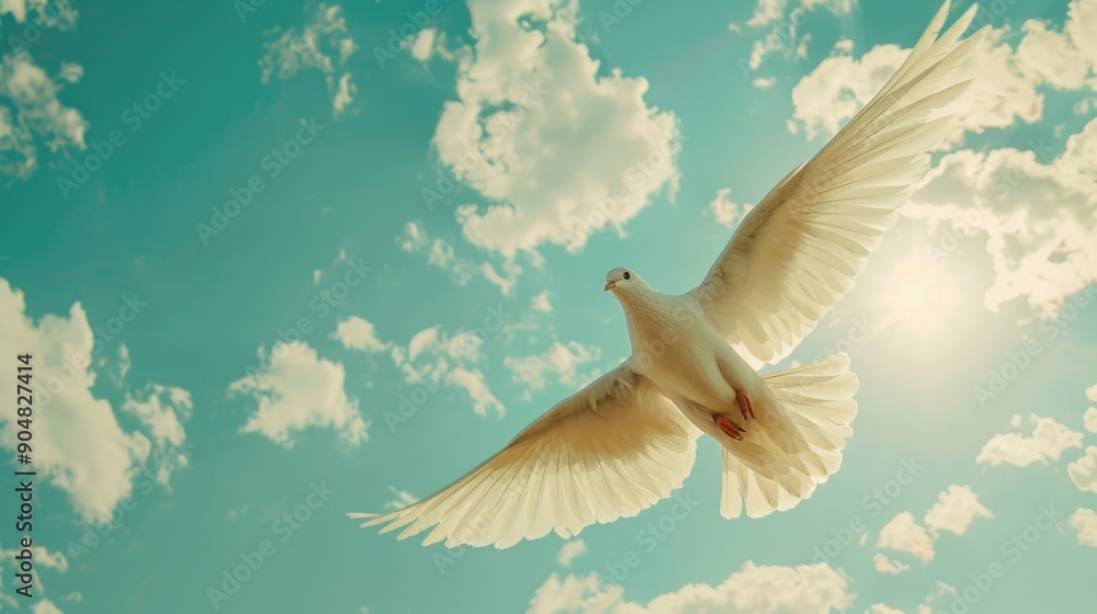 Obraz premium White bird flying blue sky