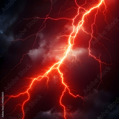 Abstract realistic nature lightning thunder background . Bright curved line on isolated texture overlays © Khansa
