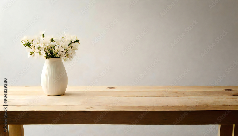 A simple wooden table, plain white background material.