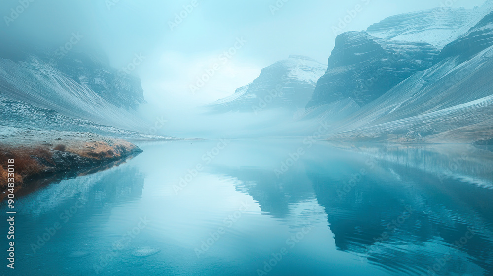 Fototapeta premium Calm Lake with Blue Sky and Clouds: Scenic View