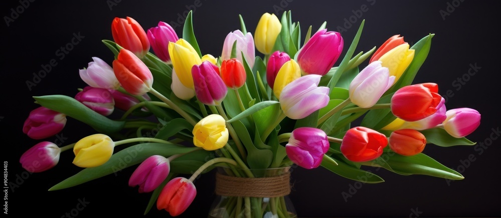 A Colorful Bouquet of Tulips in a Glass Vase A Colorful Bouquet of Tulips in a Glass Vase