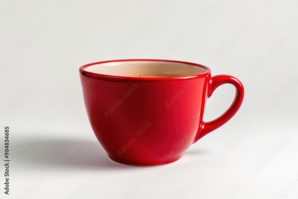 Serene depiction of a red coffee cup on minimalist background Serene depiction of a red coffee cup on minimalist background