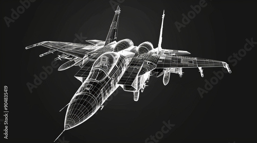 A black and white drawing of a fighter jet photo