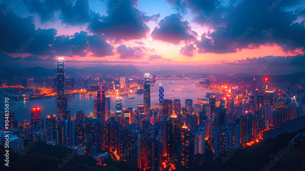 Cityscape at Dawn with Purple Sky: Urban Morning Scene Cityscape at Dawn with Purple Sky: Urban Morning Scene