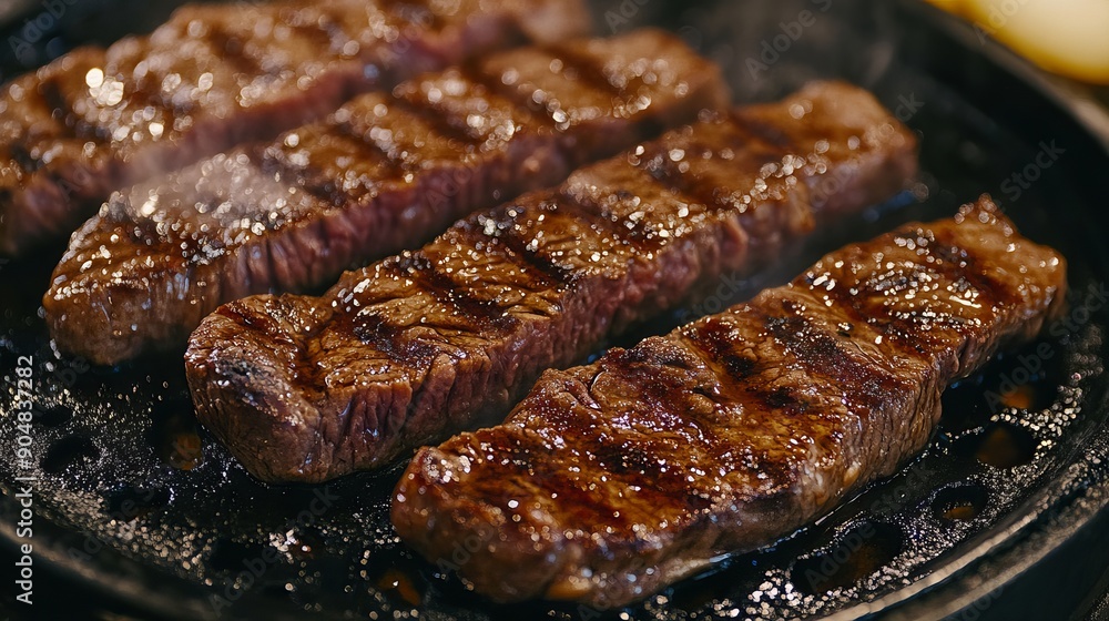 Grilled steak cooked on a stovetop. Grilled steak cooked on a stovetop.