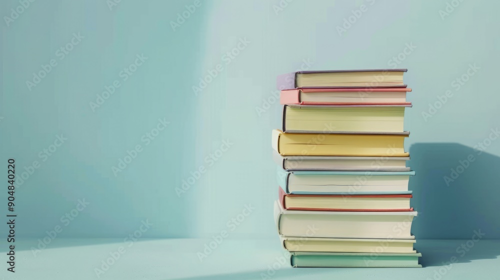 Stack of hardcover books on light background, space for text Stack of hardcover books on light background, space for text