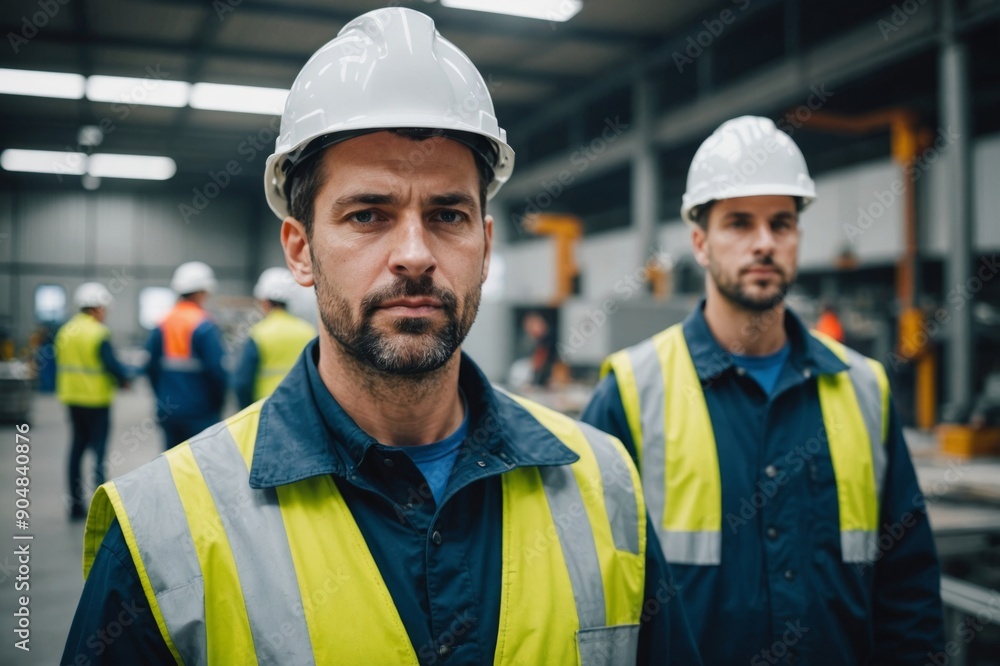 workers in reflective clothing in modern industrial factory, heavy industry, manufactrury. workers in reflective clothing in modern industrial factory, heavy industry, manufactrury.