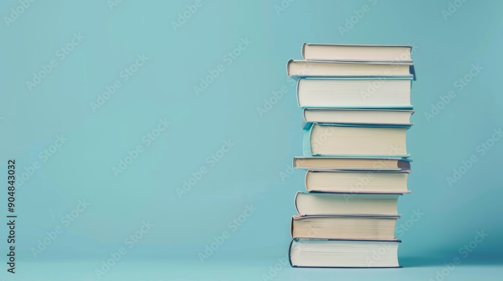 Stack of hardcover books on light background, space for text Stack of hardcover books on light background, space for text