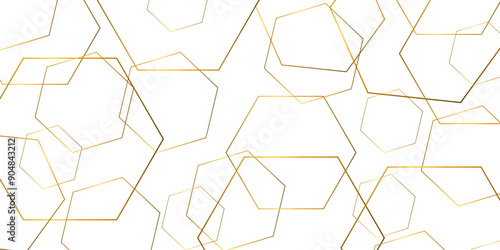 Modern minimal golden hexagon background with stoke. abstract futuristic architecture concept with digital geometric gold line for wallpaper, presentation background design, vector illustration.