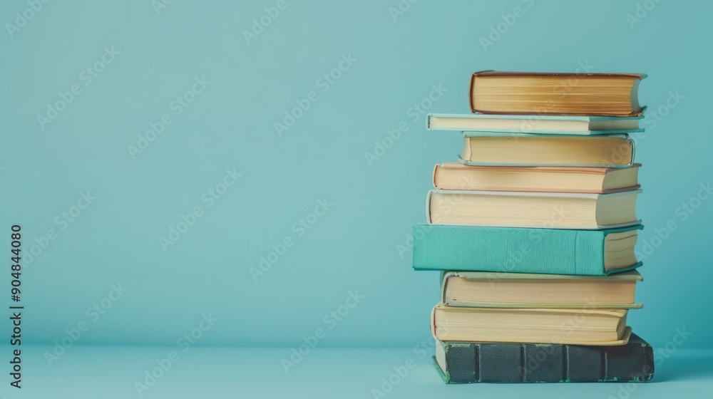 Stack of hardcover books on light background, space for text Stack of hardcover books on light background, space for text